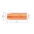 Сопло газовое для горелки PARKER TRG ICON 200A/300A/400A/500A (коническое, медное, D16.0/73.3/2.4мм, резьба 1/8, упак. - 5 шт.)